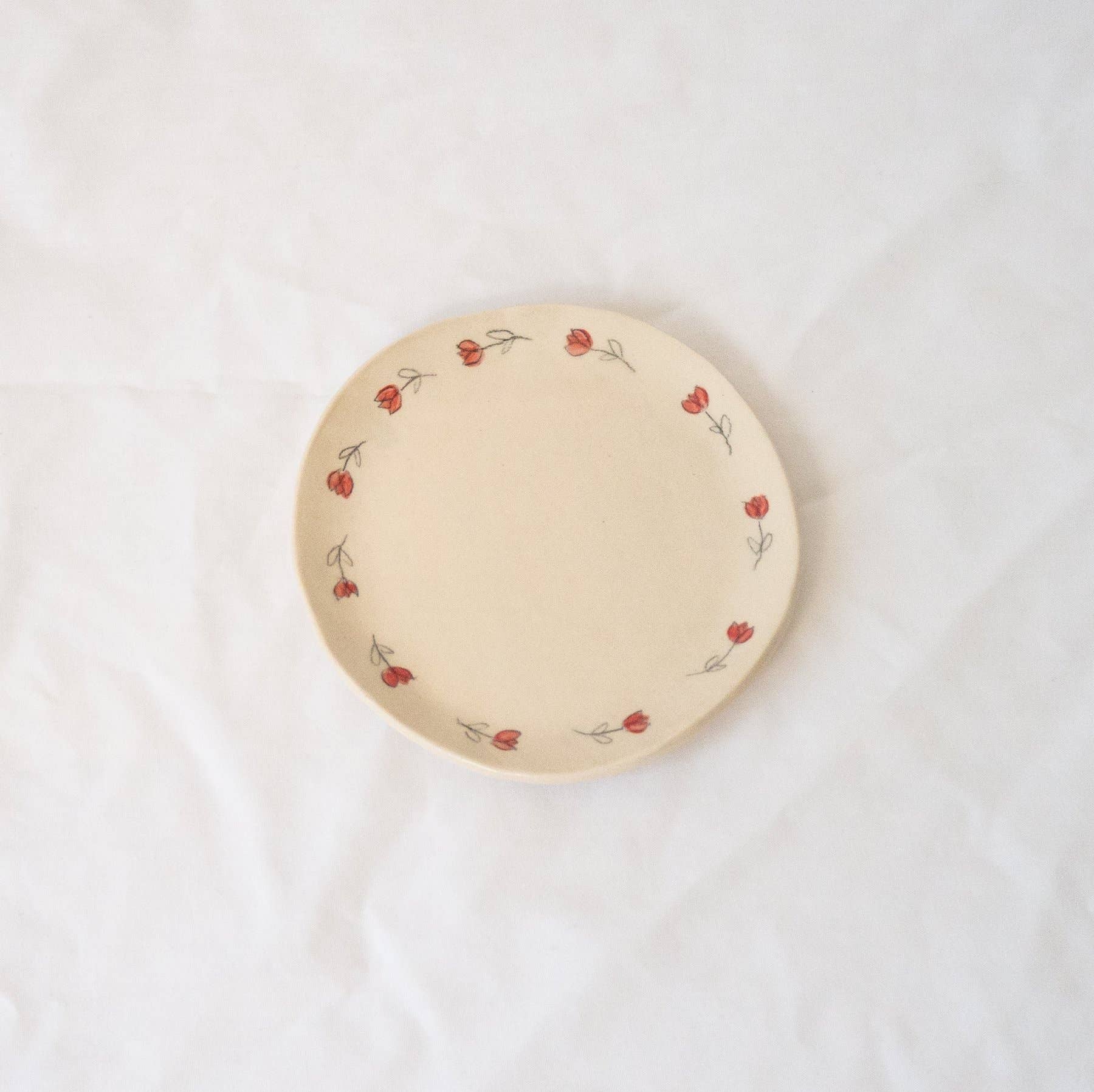 Line Drawn Tulips Catchall Plate- Red