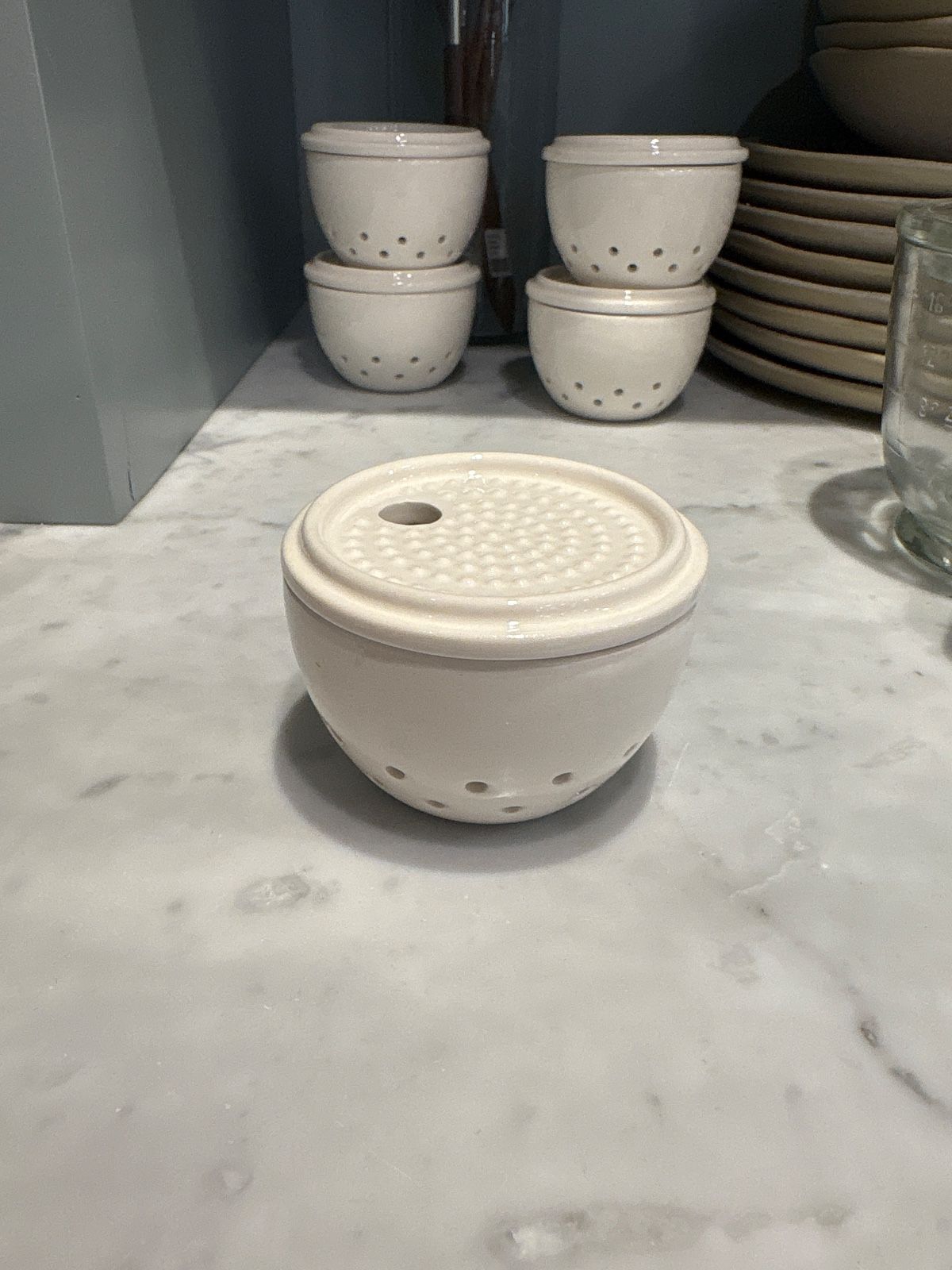 Stoneware Garlic/Ginger Grater/Storage, White