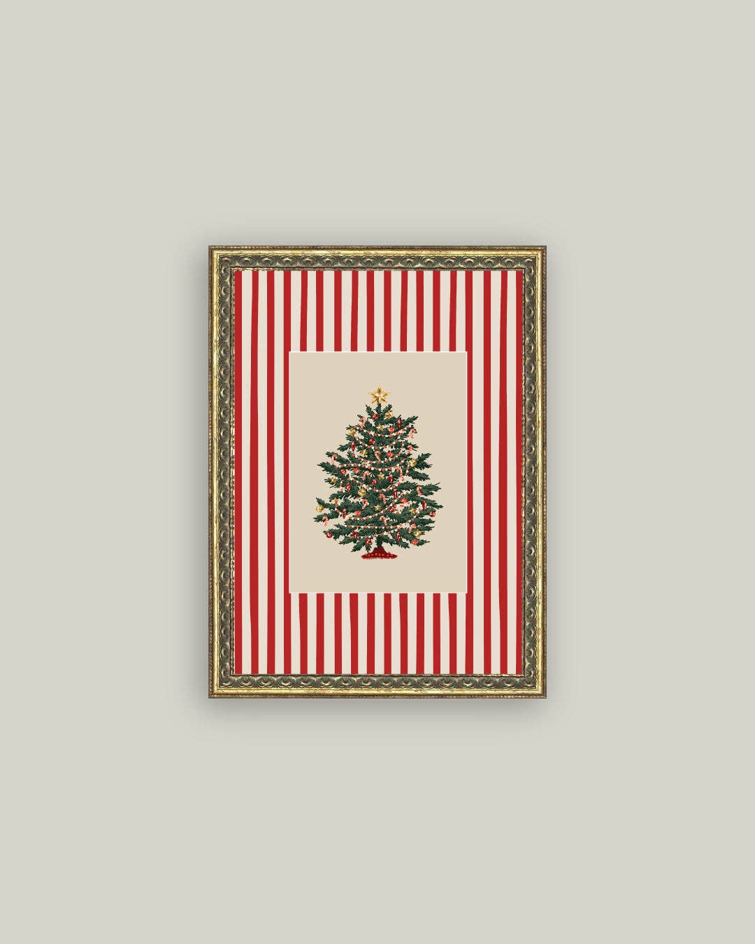 Petal Lane Home - Peppermint Stripe Tree Framed Antique Art