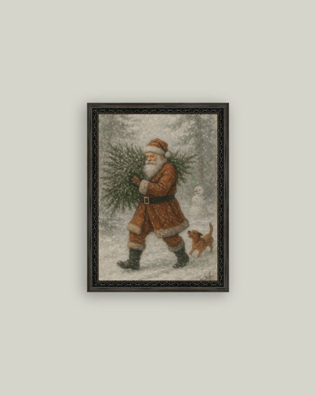 Petal Lane Home - Santa with Tree Framed Antique Art