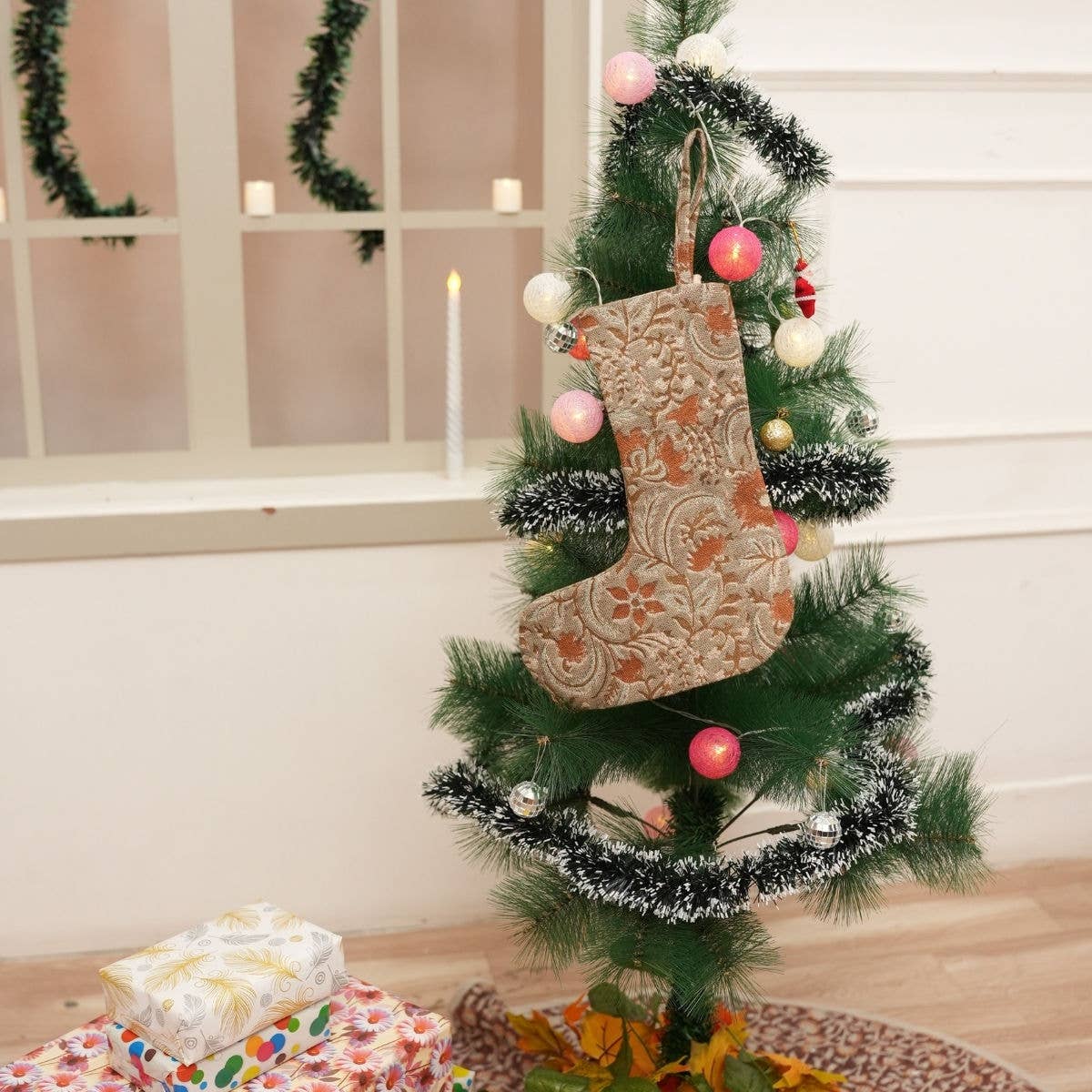 Hand Block Design Christmas Stocking For Tree - Kundanvan