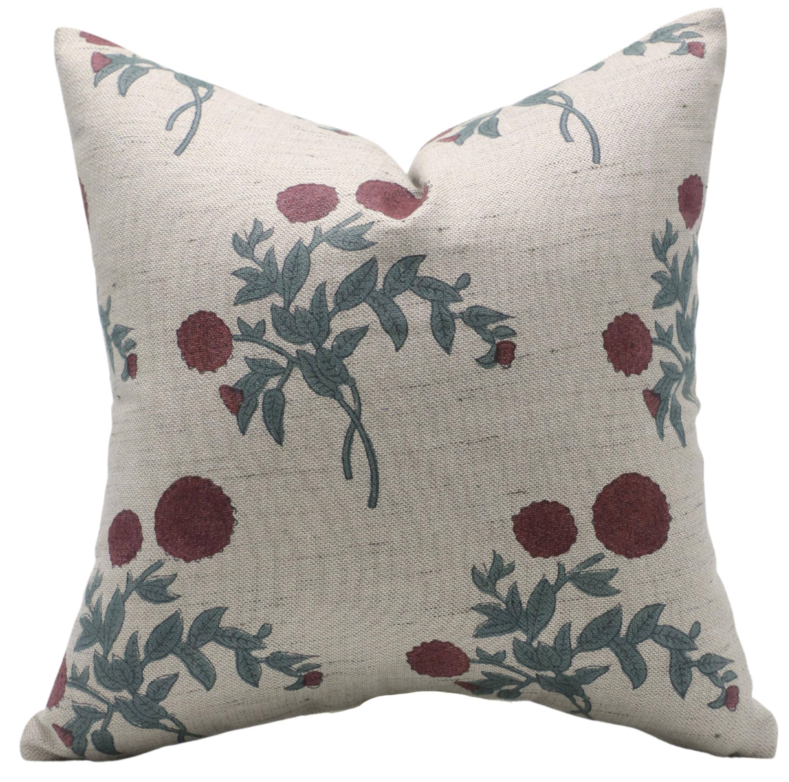 Fabdivine - Floral Design Block Linen Blend Cushion Cover - Gulab