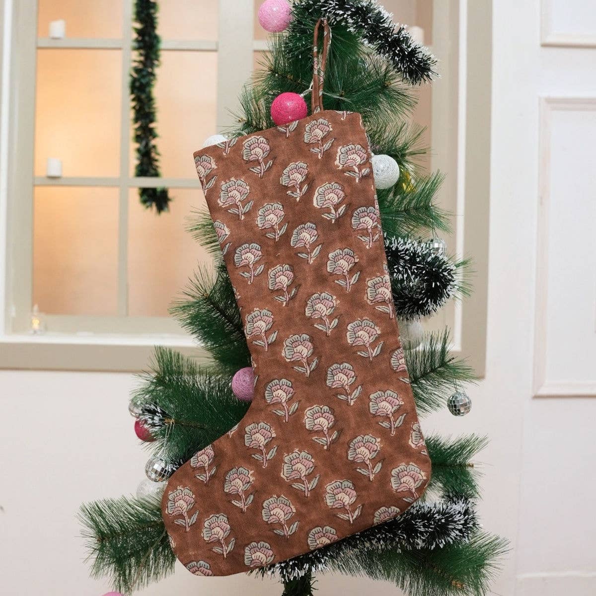 Organic Hand Block Print Christmas Tree Stocking - Rohini