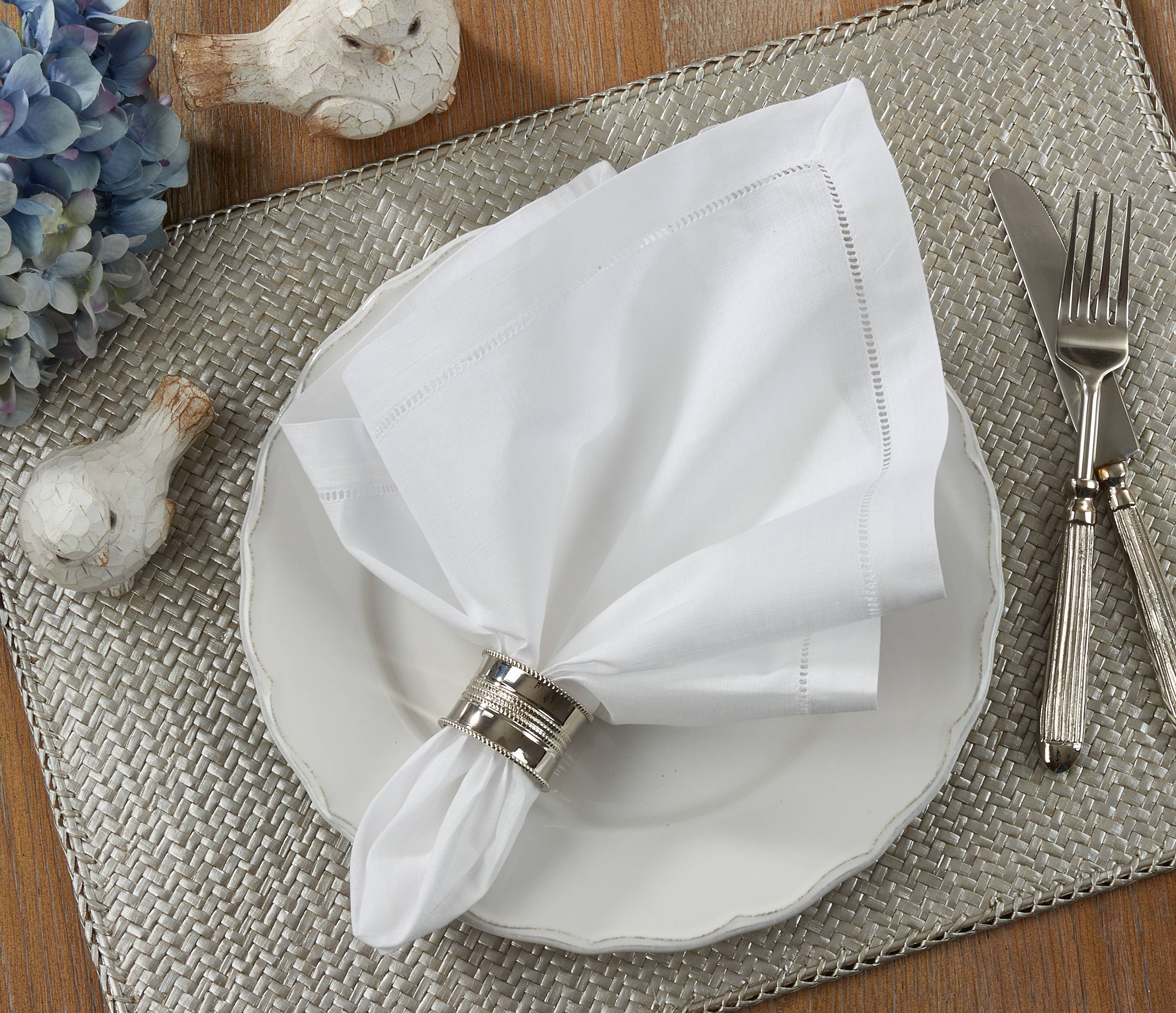 Linen Blend Hemstitched Napkins- set of 4