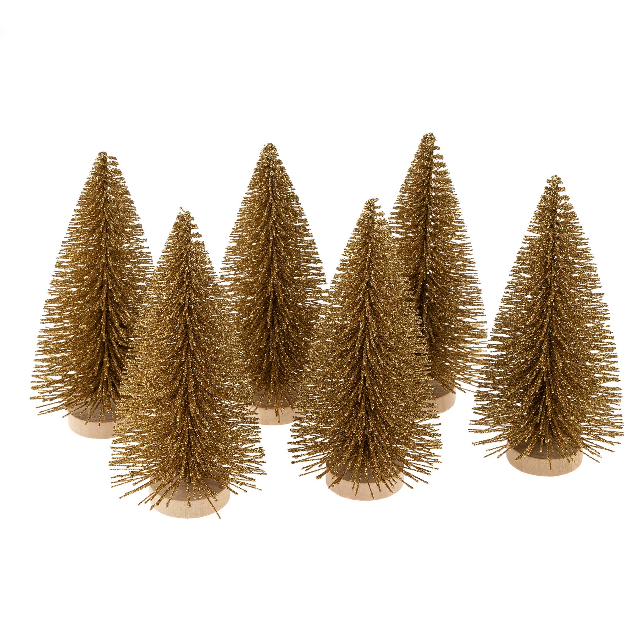Gold Glitter Bottle Brush Trees S/6