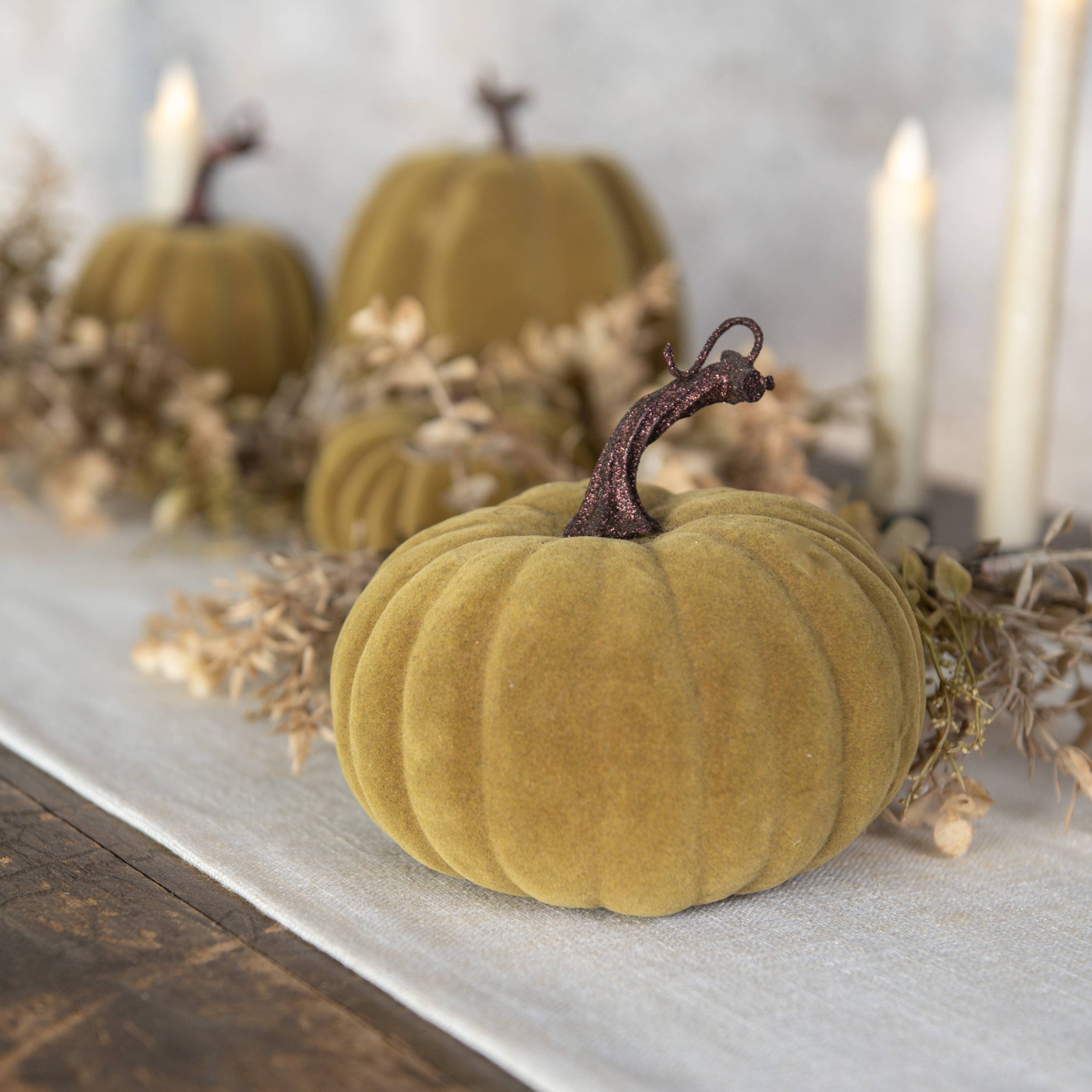 GREEN FLOCKED PUMPKIN