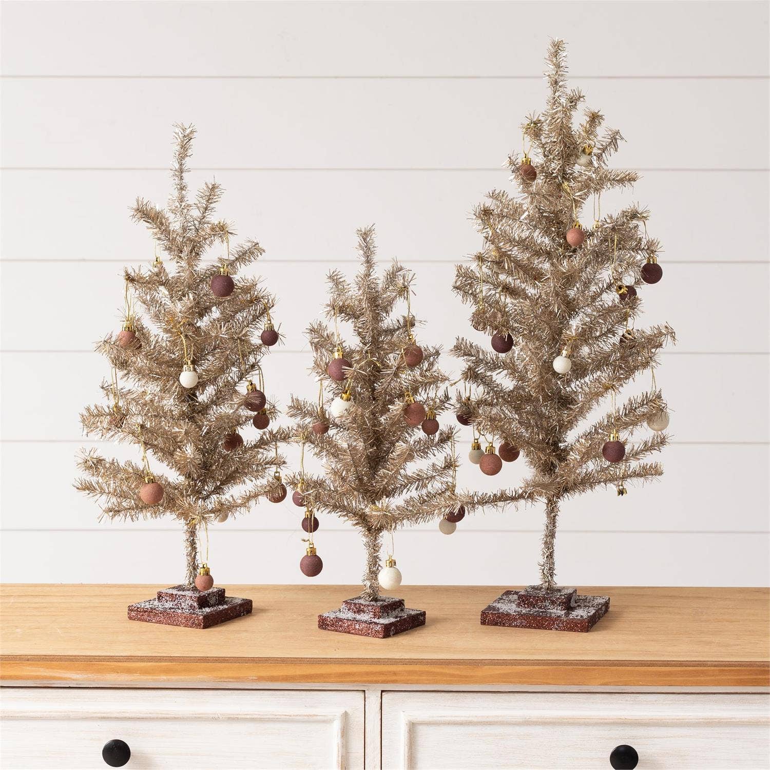 Champagne Tinsel Tree With Ornaments