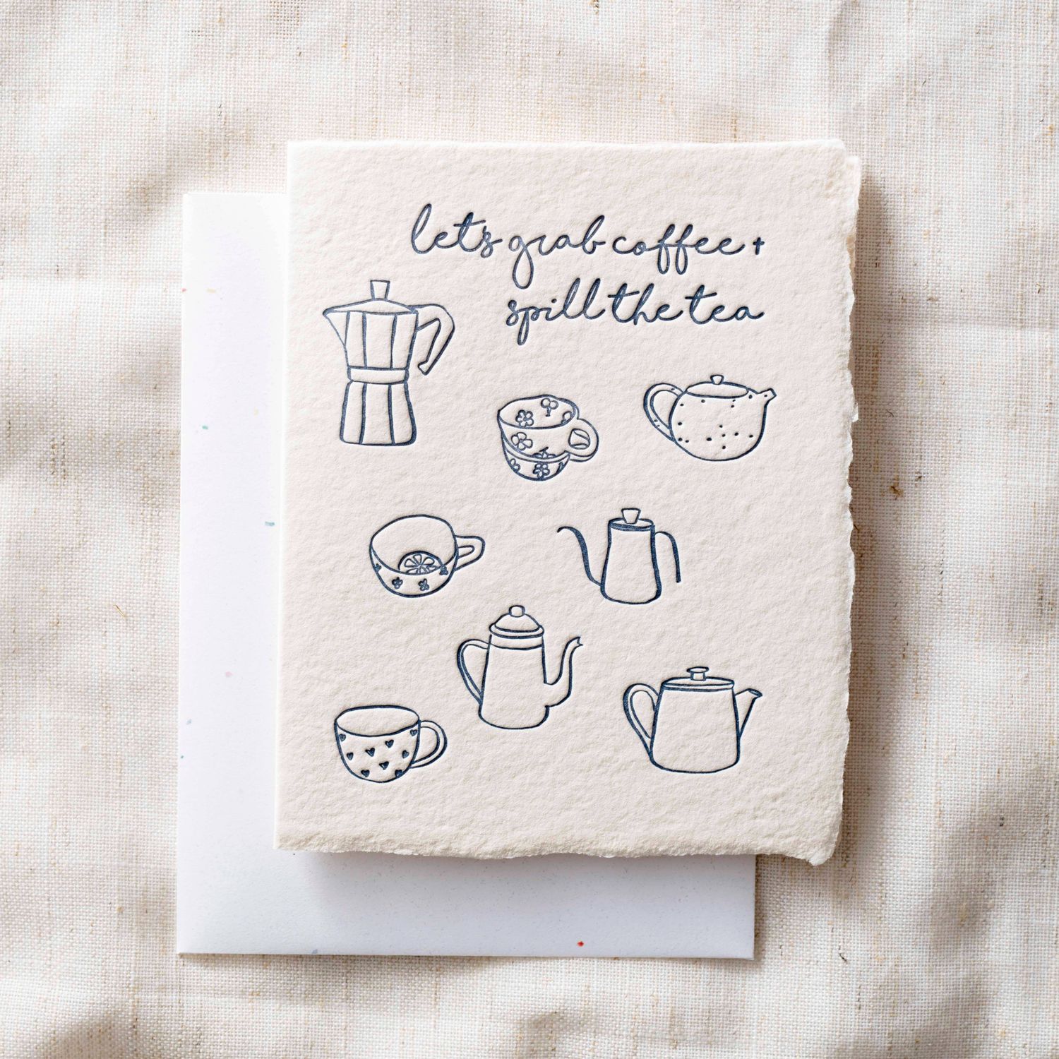 Grab Coffee + Spill Tea | Tea Set Coffee Mugs Greeting Card