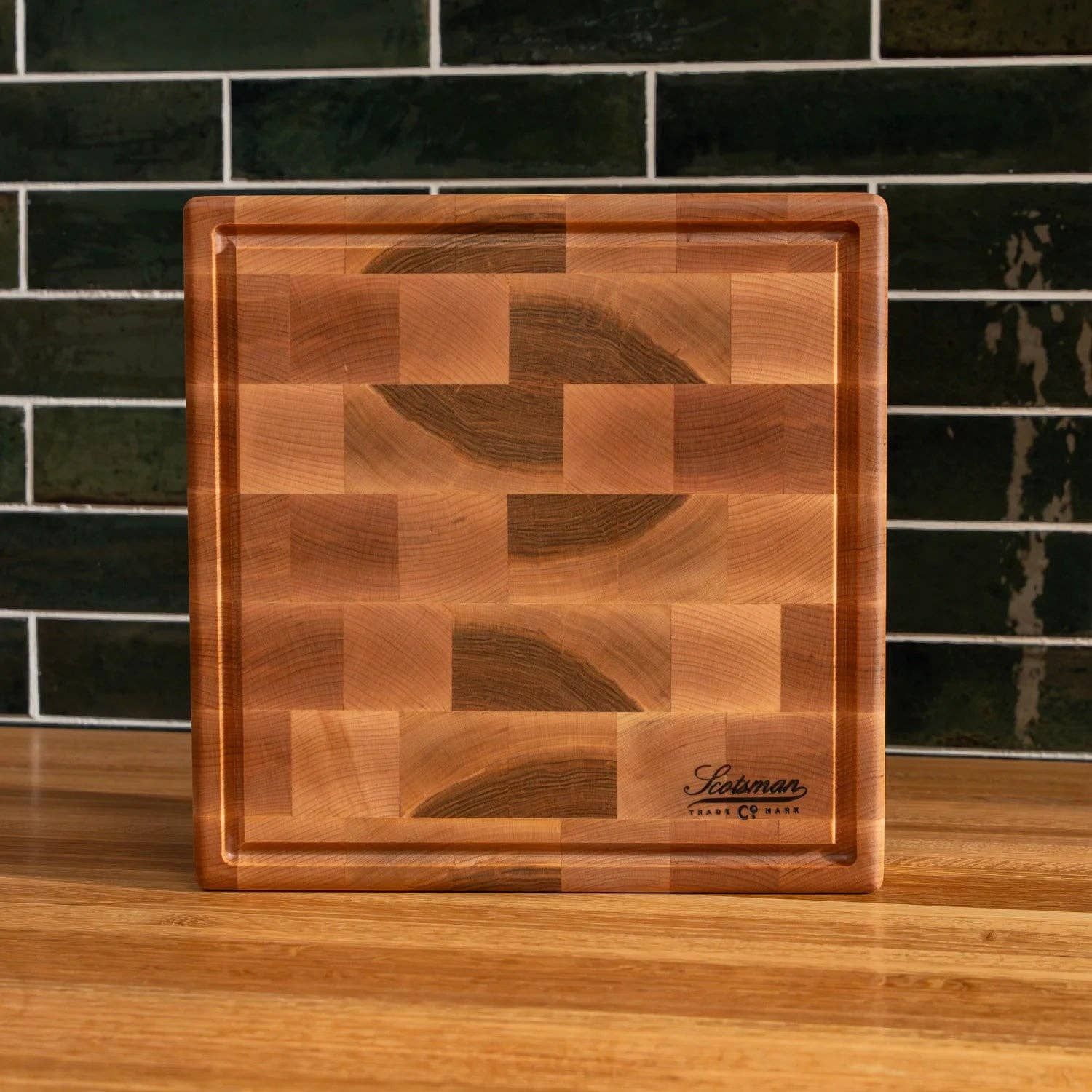 Maple End Grain Square Butcher Block with Juice Groove, Size: Medium