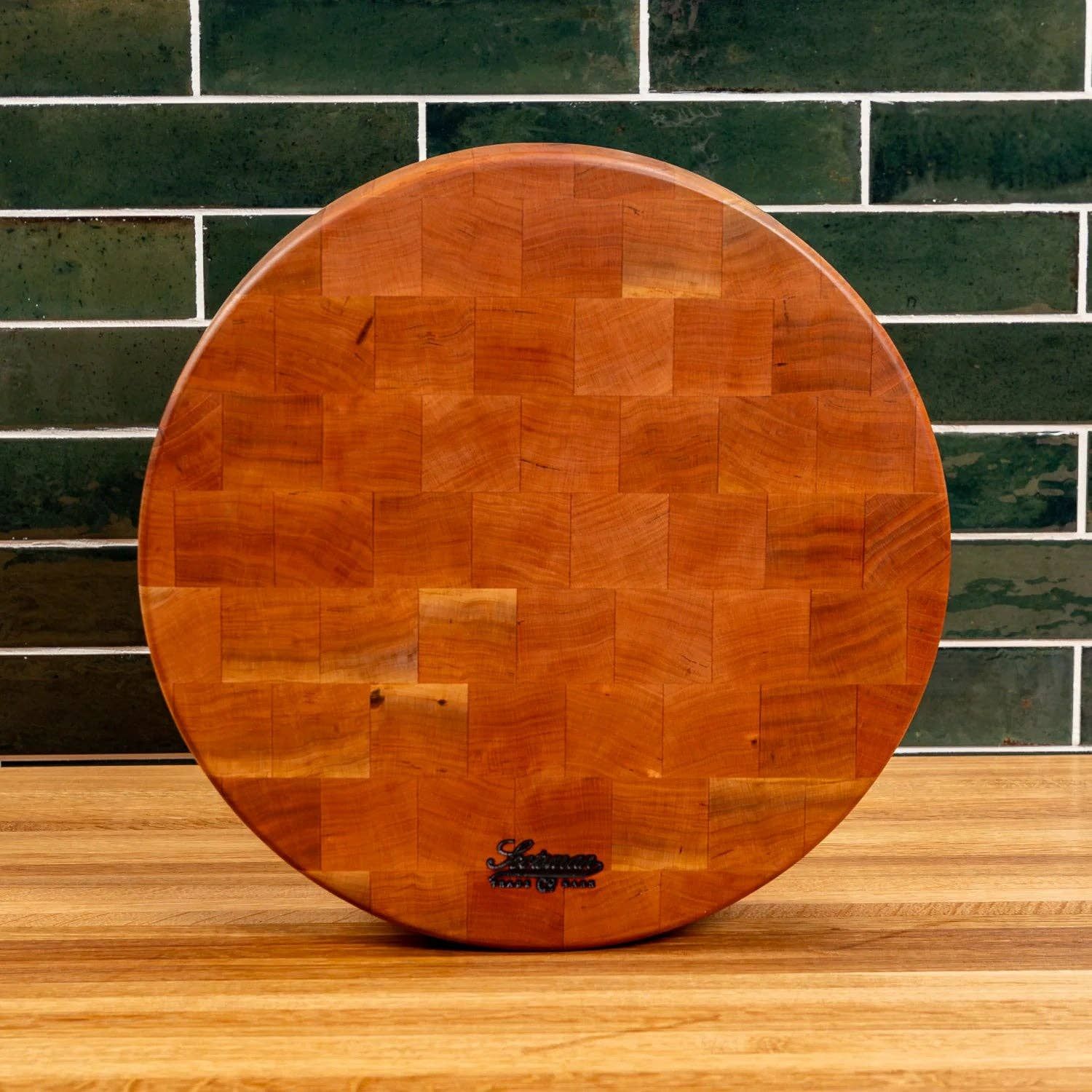 Cherry End Grain Round Butcher Block, Size: Large