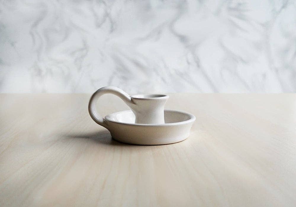Ceramic Candle Holder - White, Handle: with handle