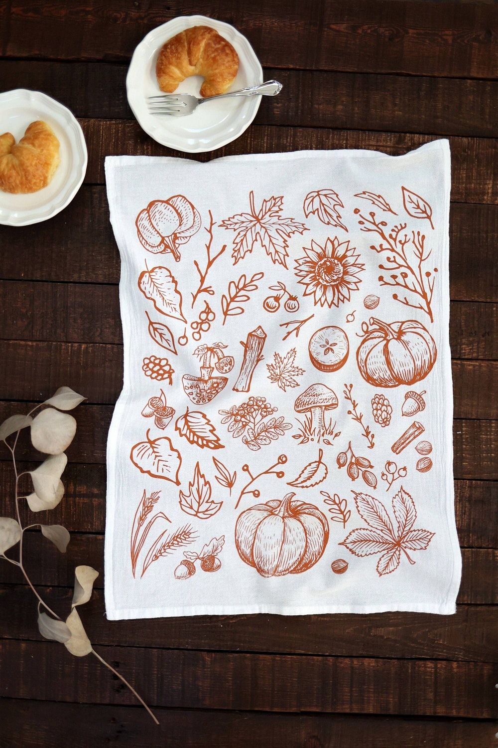 Autumn Woods Pumpkin Tea Towel