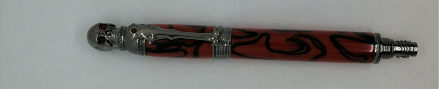 Bone-writer Fountain Pen  Red with black  swirls resin. 
Hardware is Chrome platted.