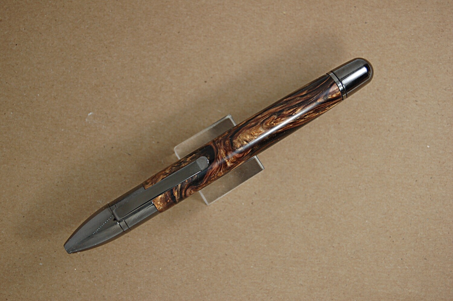 Trident Capless Rollerball Briar Wood Resin  and gun metal with black ink