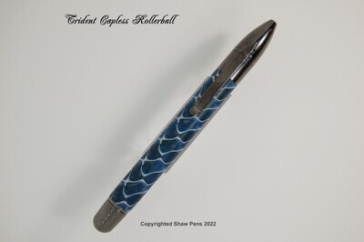 Trident Capless Rollerball Blue and White and gun metal with black ink