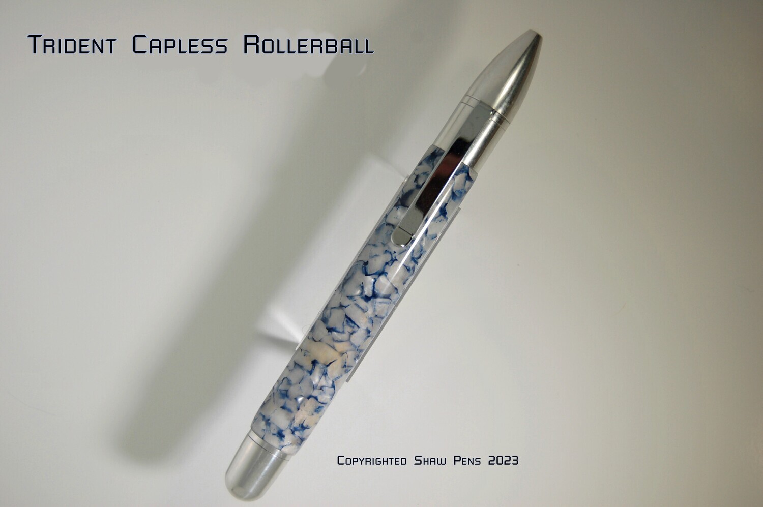Trident Capless Rollerball Blue and White ice in Aluminum