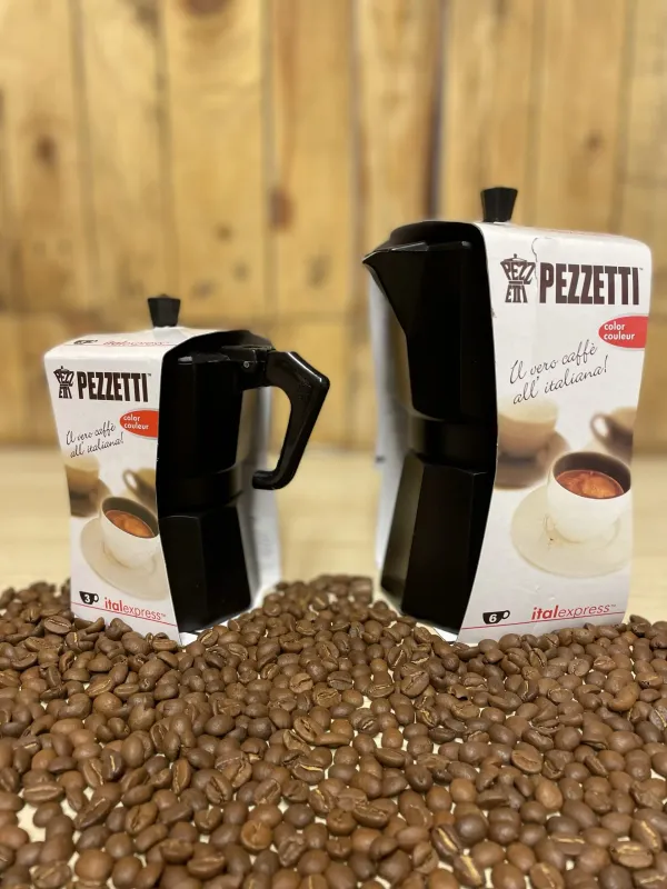 Pezzetti Italexpress Moka Pot 3 or 6 Cup Colour Choices with FREE Ground Coffee