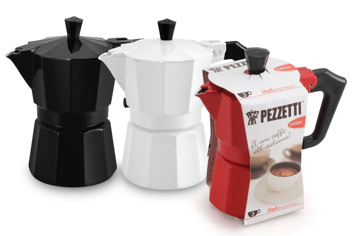 Pezzetti Italexpress Moka Pot 3 or 6 Cup Colour Choices with FREE Ground Coffee