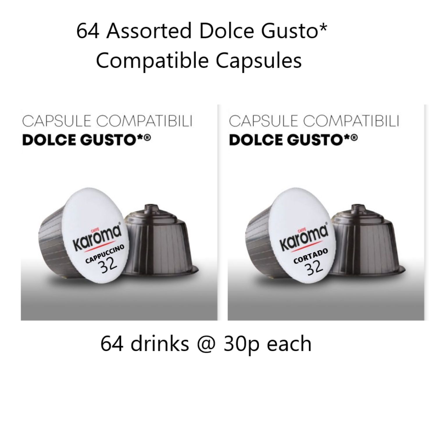 Karoma 64 Assorted Dolce Gusto Compatible Coffee Capsules