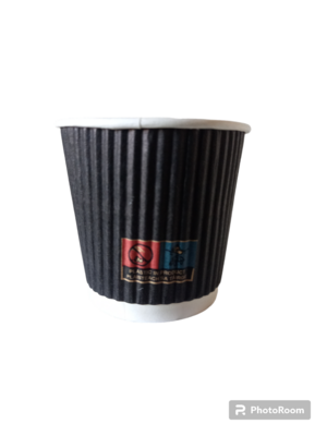 100 Disposable Black Ripple Cups Triple Walled With Reusable Lids