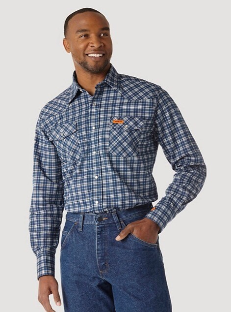 WRANGLER FR WESTERN PLAID LONG SLEEVE SHIRT