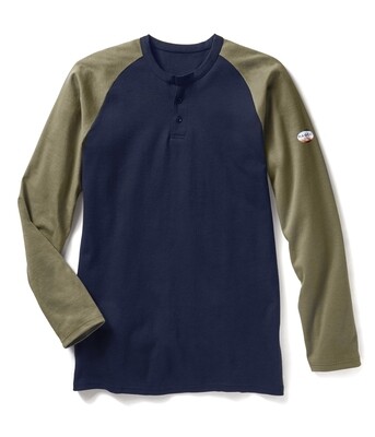 Rasco FR Men's Two Tone Henley T-Shirt - Khaki & Navy