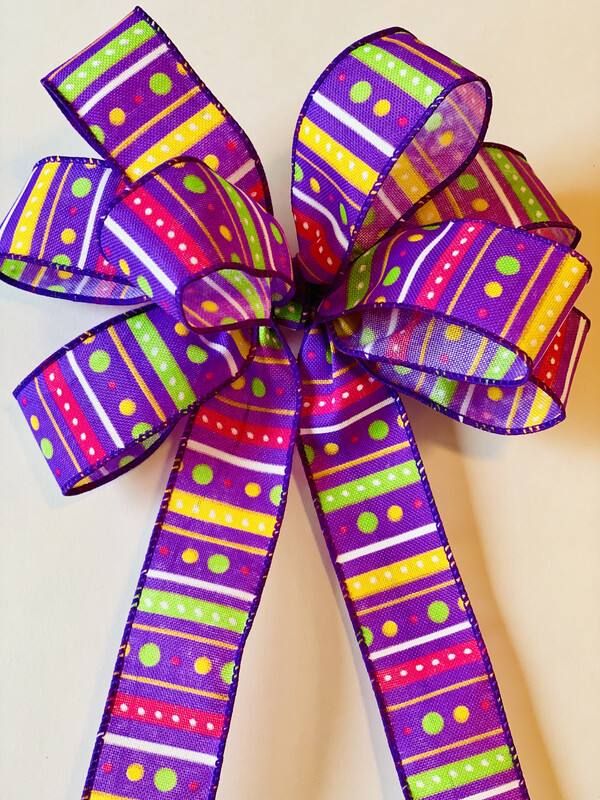Purple Stripes &amp; Dots Bow Spring Summer Bow