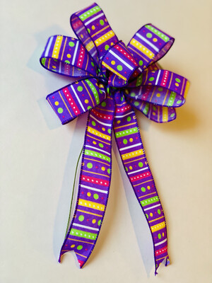 Purple Stripes &amp; Dots Bow Spring Summer Bow