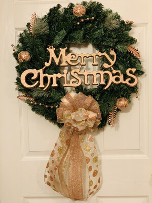 Merry Christmas Rose Gold Evergreen Wreath
