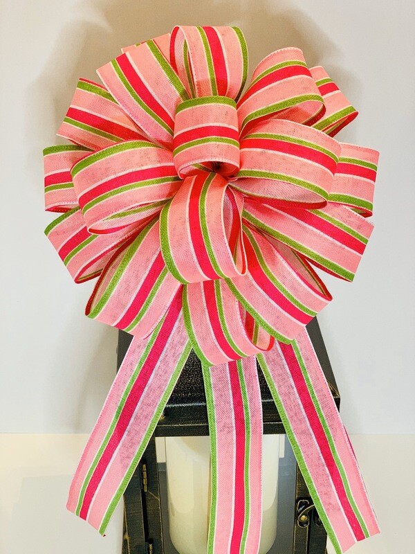 Pink Green Striped Bow