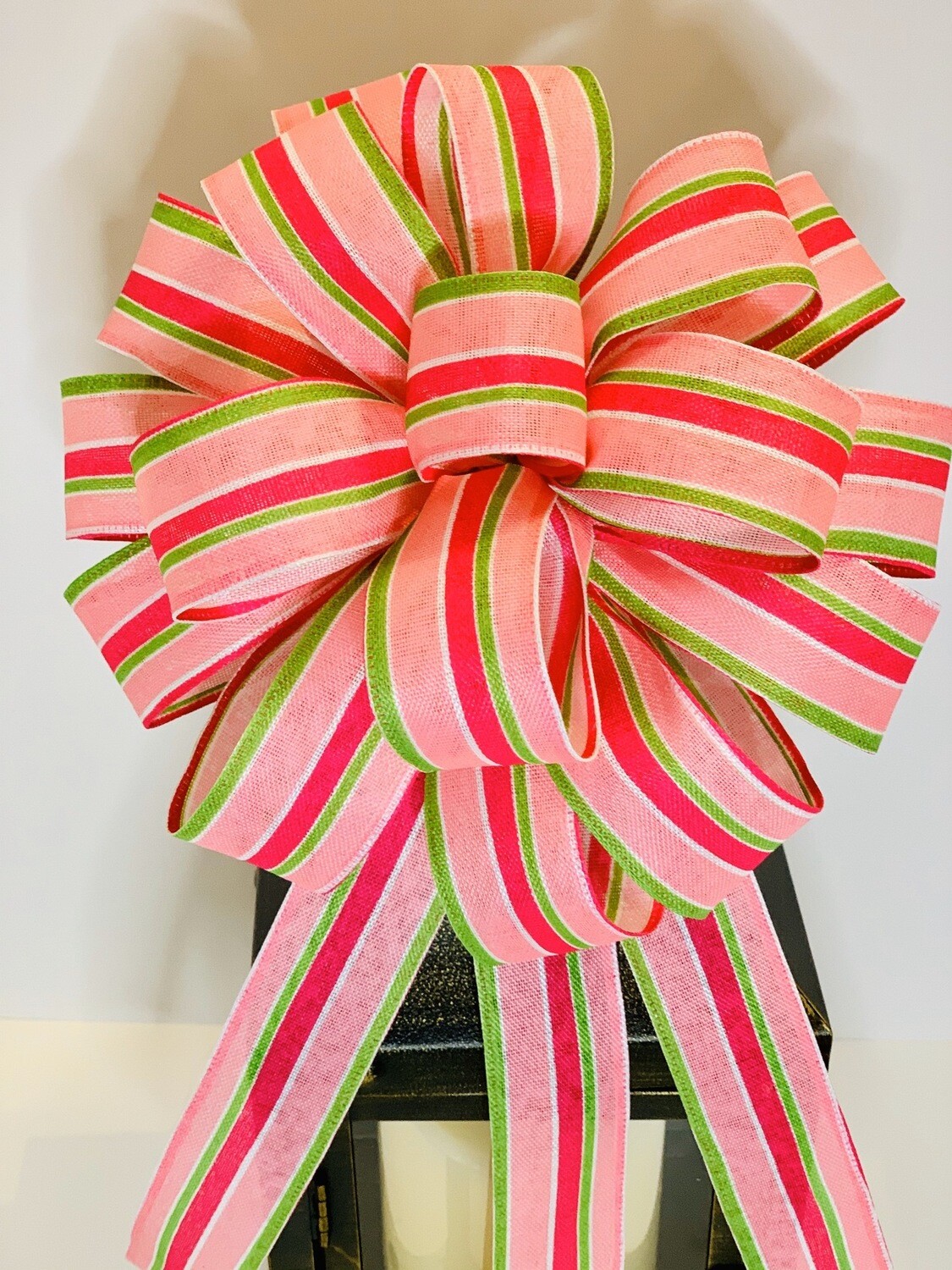 Pink Green Striped Bow