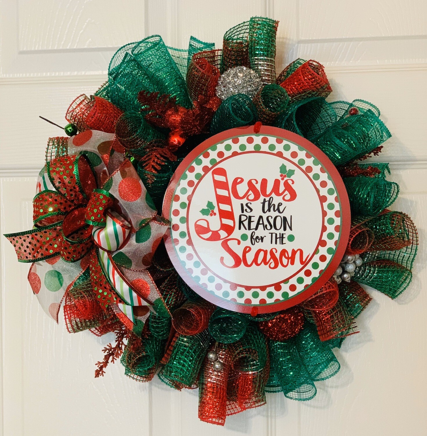 Jesus Is the Reason for the Season, Christmas Pixie Wreath, Red and Green Wreath, A Touch of Faith