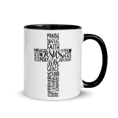 Inspirational Cross Christian Mug with Color Inside, Color: Black