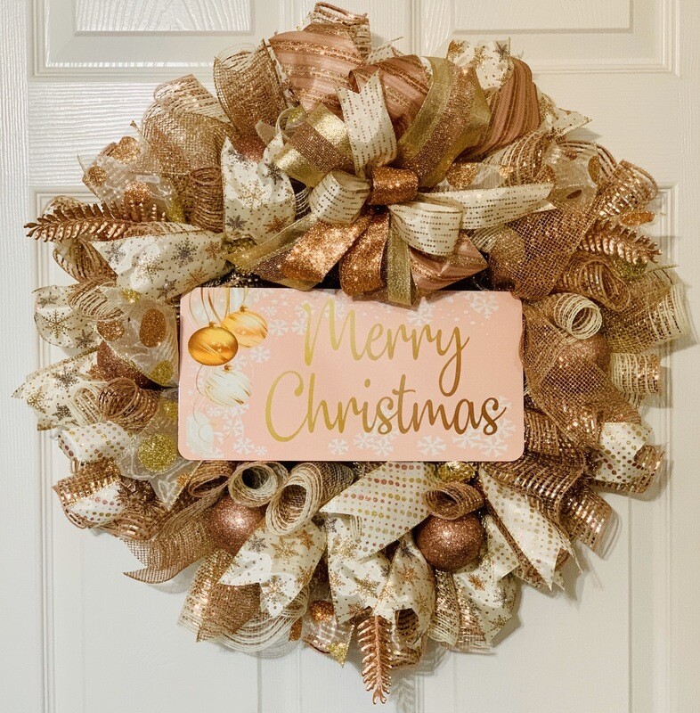 Rose Gold Merry Christmas Wreath