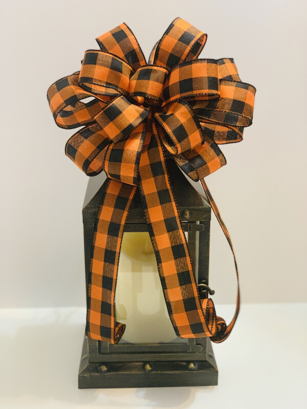 Orange &amp; Black Buffalo Check Bow