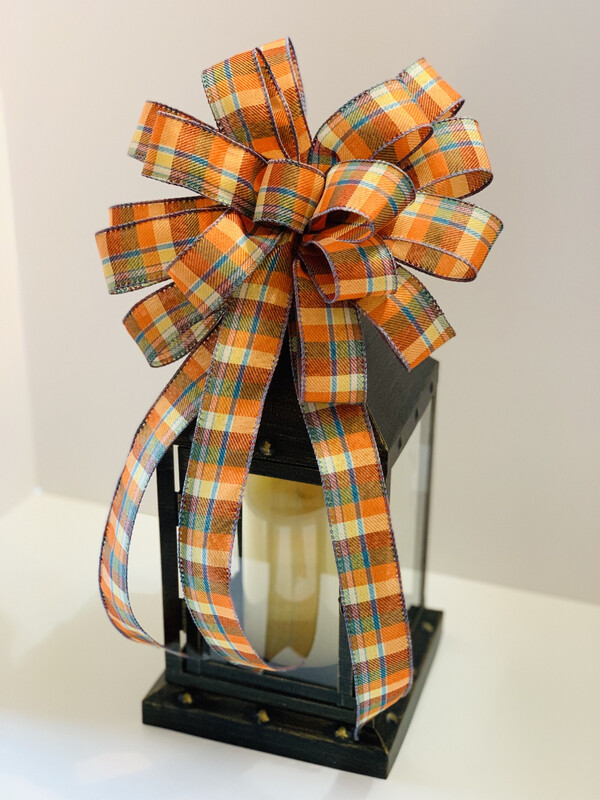 Teal &amp; Orange Plaid Bow