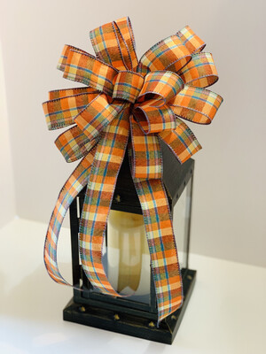 Teal &amp; Orange Plaid Bow