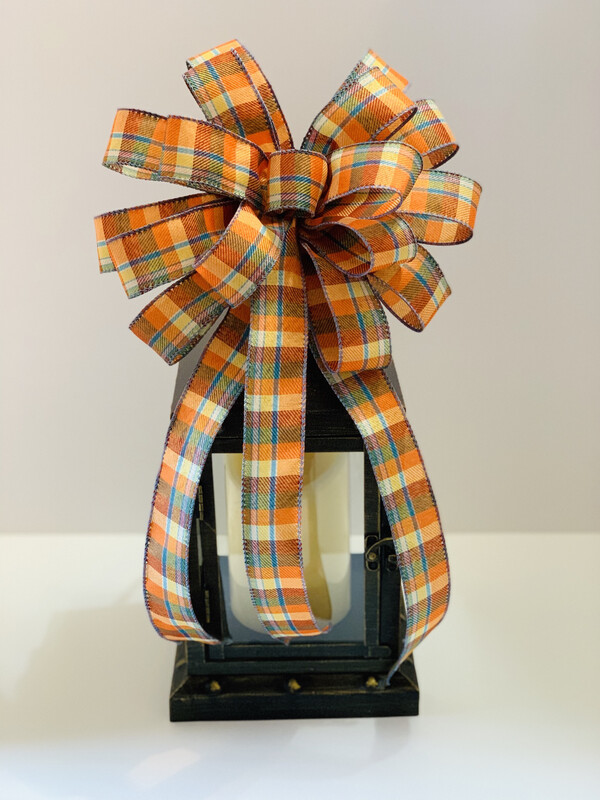 Teal &amp; Orange Plaid Bow