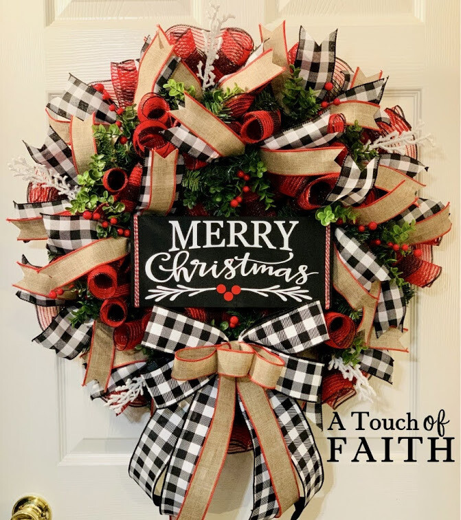 Merry Christmas Buffalo Plaid Evergreen Wreath