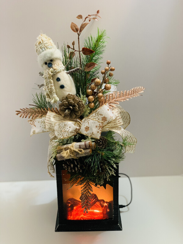 Winter Snowman Lantern Swag Centerpiece
