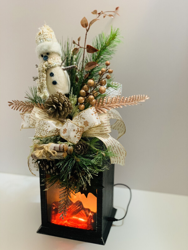 Winter Snowman Lantern Swag Centerpiece
