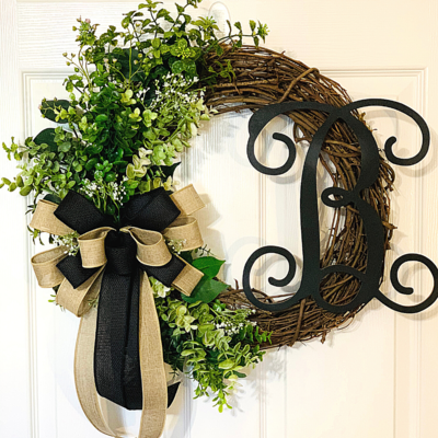 Everyday Grapevine Wreath With Initial, A Touch of Faith