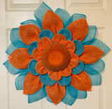 Turquoise &amp; Orange Flower Wreath