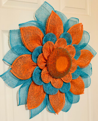 Turquoise &amp; Orange Flower Wreath