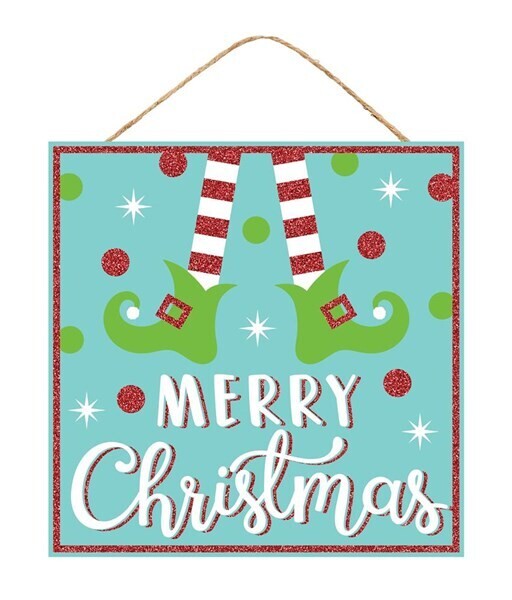 Merry Christmas Elf Glitter Sign