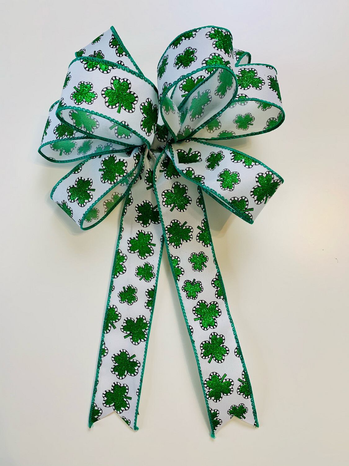 Glitter Shamrock Bow in Natural or White, Color: White