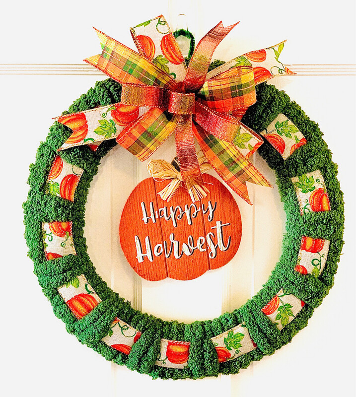 Happy Harvest Fall Yarn Ribbon Wreath