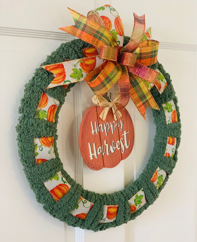 Happy Harvest Fall Yarn Ribbon Wreath
