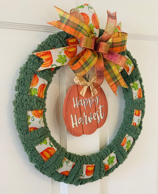 Happy Harvest Fall Yarn Ribbon Wreath