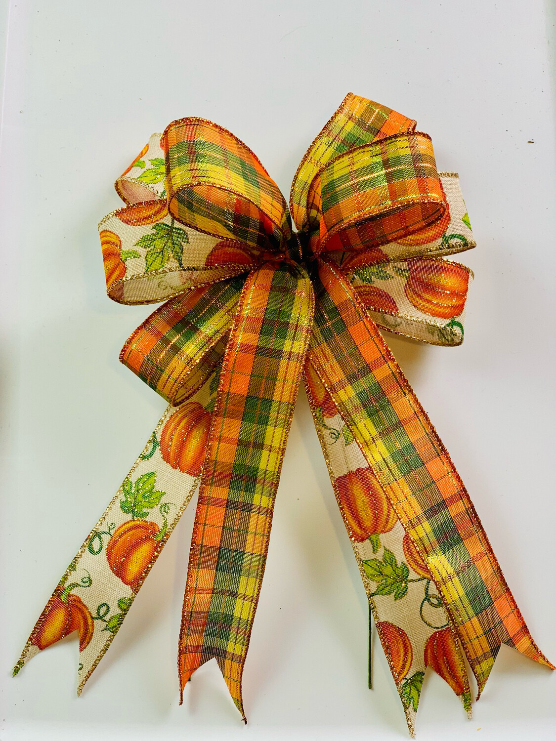 Fall Pumpkin Striped Bow with Tails